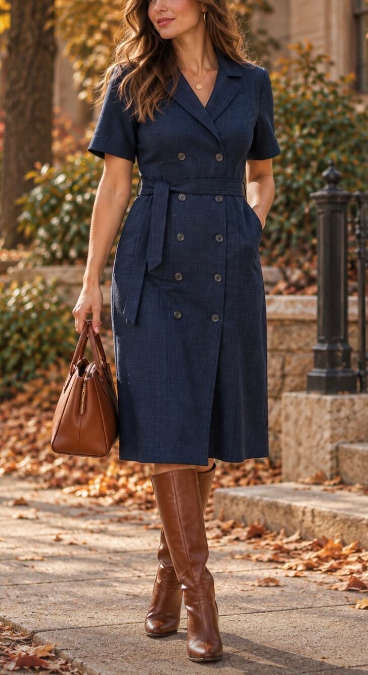 New Pendleton Wool-Lin Navy Double Breasted Belted Dress fall Size 14 USA $269